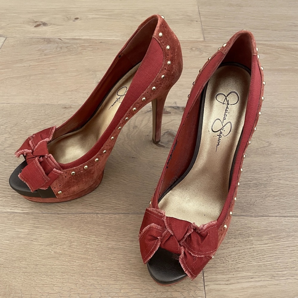 Jessica Simpson Red Suede Peep Toe Heels